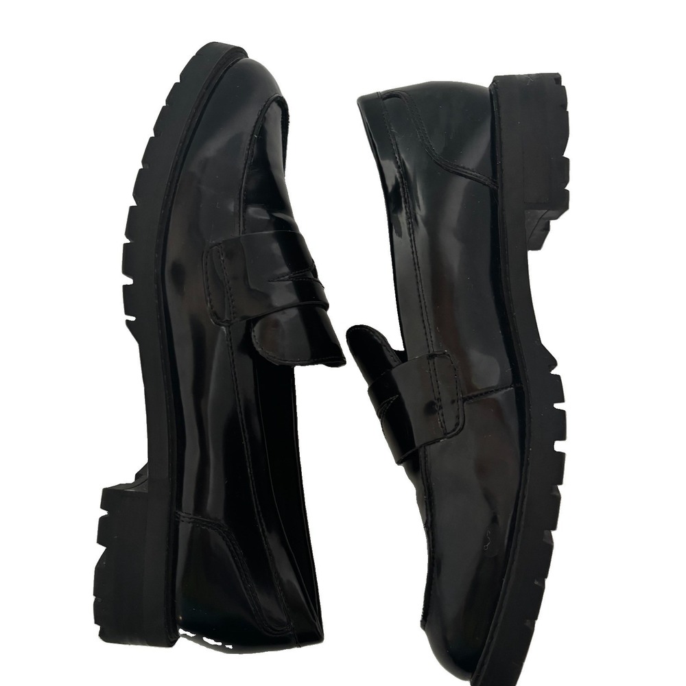 Nine West Maibel Black Patent Slip on Penny Loafer Lug Sol 7.5M Classic Academia - Picture 4 of 16